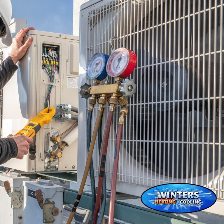 HVAC technician working on outdoor unit